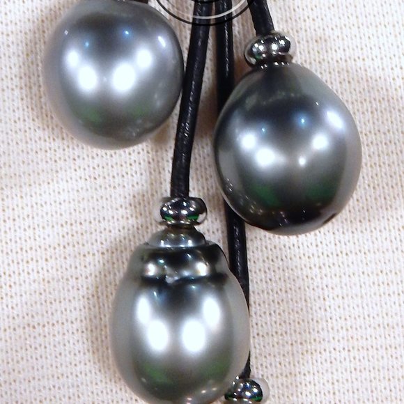 TAHITIAN South Sea 8 BLACK PEARLS Lariat necklace - Picture 3 of 8